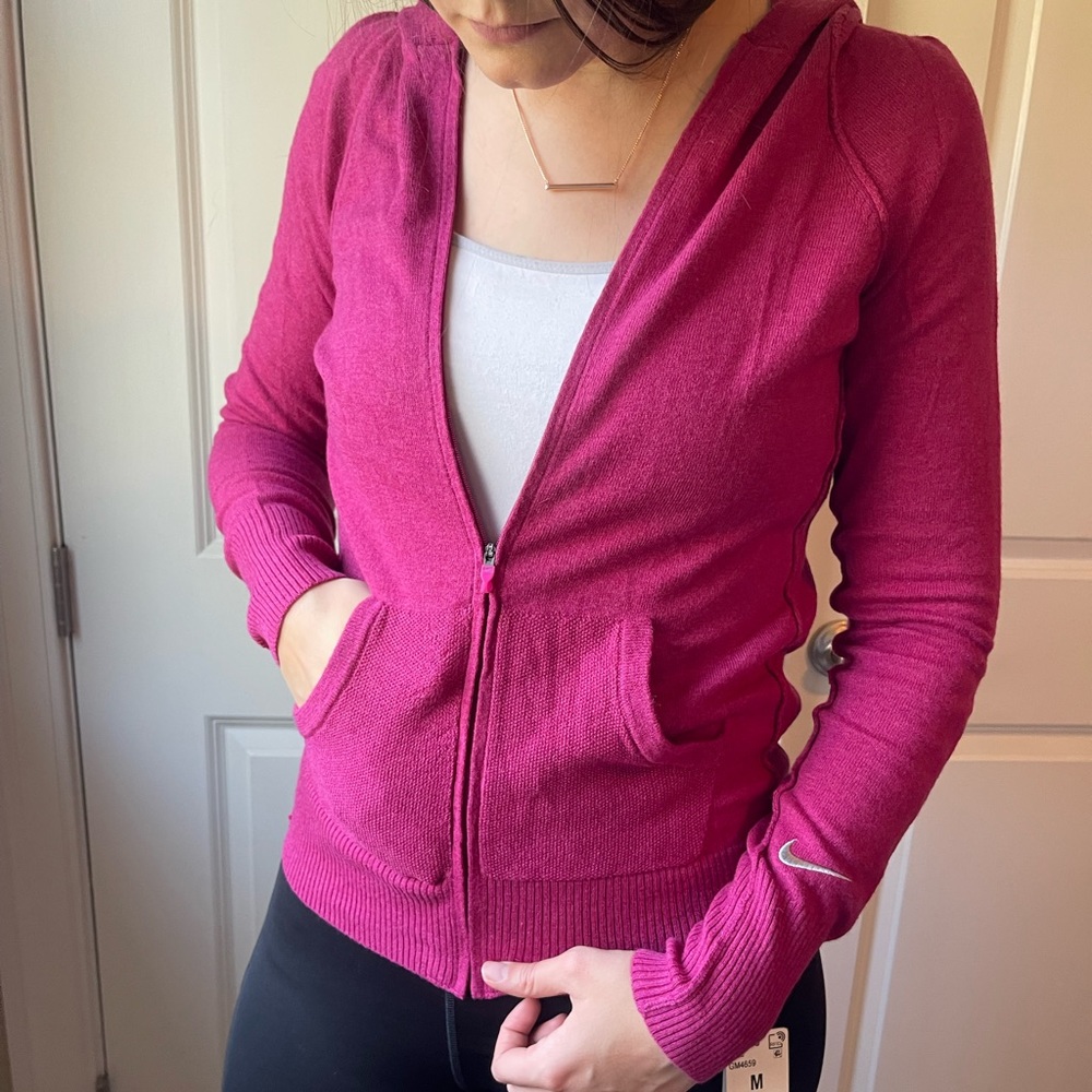 NIKE Full-Zip Wool Blend Tennis Jacket in Bright Fuschia